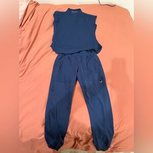 Blue Scrub Top and Pants Set